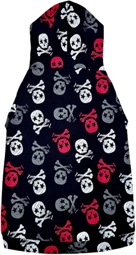 Vista 7 de Sudadera con capucha de gato calaveras en negro 100% algodón para Sphynx y gatos desnudos (grande)