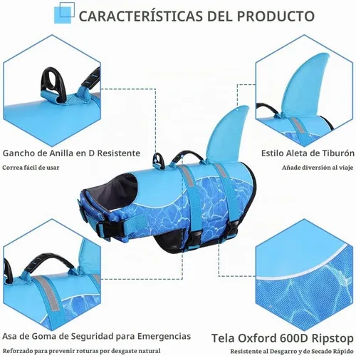 Vista 2 de Queenmore Chaleco Salvavidas para Perros Tiburón, Chaleco de Natación de Alta Flotabilidad, Chalecos Salvavidas para Perros Ajustables y Fáciles