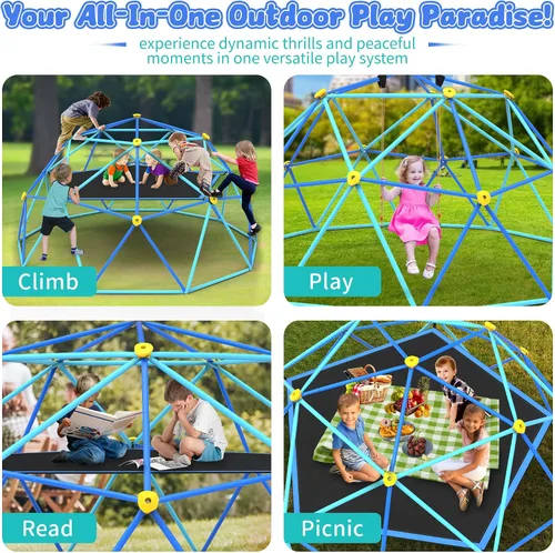 Vista 6 de Gardenature - Cúpula de escalada de 10 pies con hamaca y columpio, gimnasio de jungla al aire libre para niños, estructura de escalada de cúpula