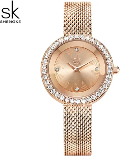Vista 7 de SHENGKE Reloj de mujer de lujo analógico de cuarzo de moda de cuarzo para mujer, reloj impermeable para mujer Relogio Feminino, K0169-oro rosa