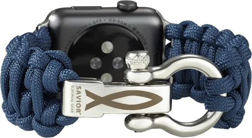 Vista 23 de Savior Survival Gear - Correa de repuesto para Apple Watch de 1.65”/42 mm, hecha de 550 cuerda de paracaídas con grillete ajustable de acero Negro