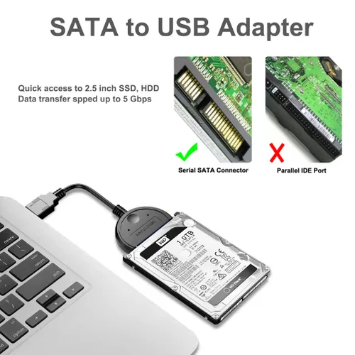 Vista 5 de DTECH Cable adaptador SATA a USB 3.0 para disco duro SSD HDD de 2.5 pulgadas a computadora PC portátil 5Gbps Superspeed compatible con conector SATA