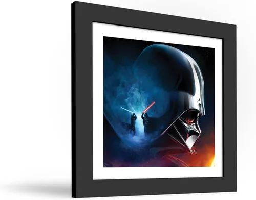 Vista 2 de Gallery Pops Star Wars: Obi-Wan Kenobi - Arte de pared de Darth Vader Saber Fight, versión enmarcada en negro, 12 x 12 pulgadas