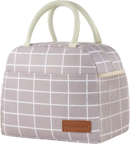 Vista 34 de douyadady Bolsa de almuerzo para mujeres/hombres, fiambrera mujeres/hombres (azul bebé+rayas blancas) Espacioso, ligero, impermeable, resistente