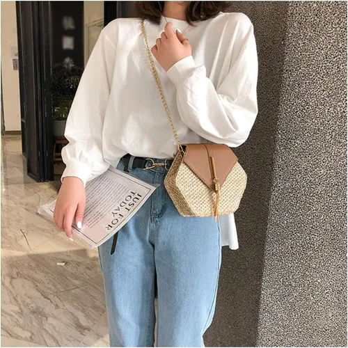 Vista 8 de Bolso bandolera de paja para mujer Blanco