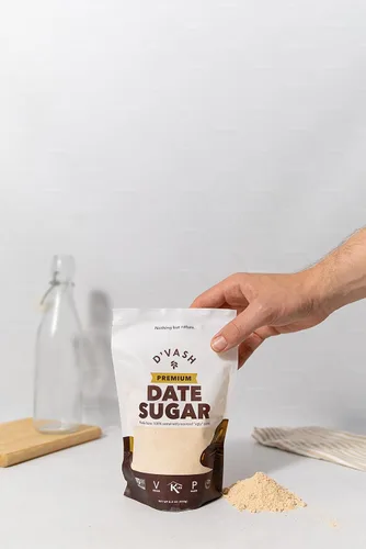 Vista 2 de Azúcar de dátiles (1 bolsa de 8.8 onzas) 8.82 oz D'Vash Dátiles secos molidos totalmente naturales, polvo, vegano, paleo, sustituto del azúcar