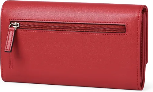Vista 3 de GOIACII Cartera de mujer con bloqueo RFID triple pliegue cartera de mano larga para mujer cartera de cuero vegano con bolsillo para monedas A02-rojo
