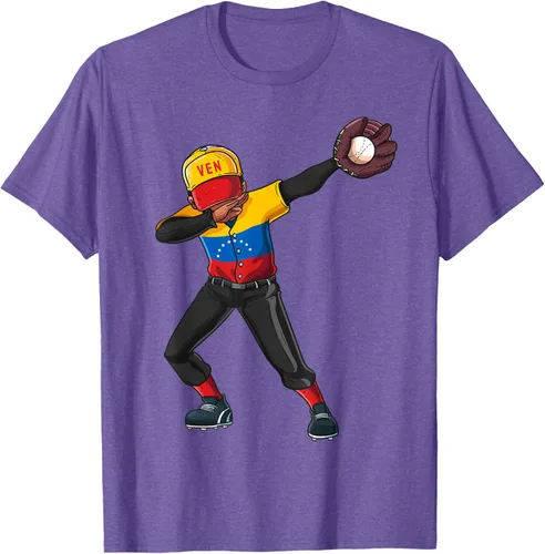 Vista 10 de Baseball Dabbing Venezuela Player Catcher Pitcher Hombres Niños Camiseta, Negro