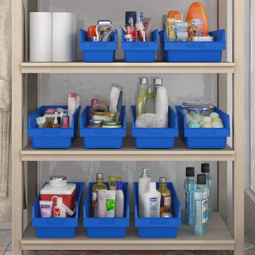 Vista 3 de Akro-Mils 30084 ShelfMax - Caja de almacenamiento de plástico, 24 x 8 x 6 pulgadas, color azul (paquete de 6) (30084BLUE)