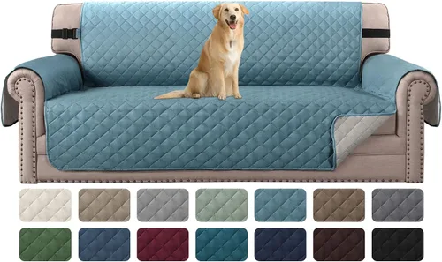 Vista 31 de H.VERSAILTEX Funda de sofá resistente al agua para sofá de 3 cojines, reversible, protector de muebles acolchado con correa elástica, funda de sofá