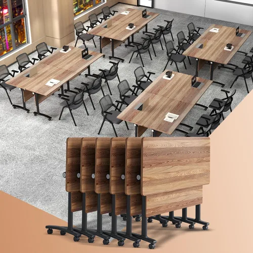 Vista 23 de 2Pack Folding Conference Table, 47.2in Modular Training Table with Wheels Grey