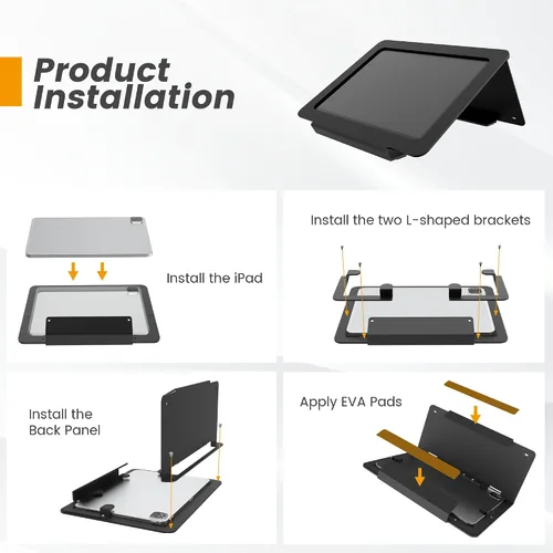 Vista 5 de Soporte de escritorio para tableta, todo de metal ergonómico 30 con bloqueo de cable de seguridad para oficina, mostrador de puntos de venta