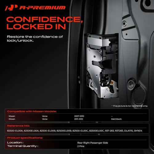 Vista 2 de A-Premium Actuador de bloqueo de puerta lateral del pasajero trasero derecho compatible con Nissan Versa/Tiida 2007-2013