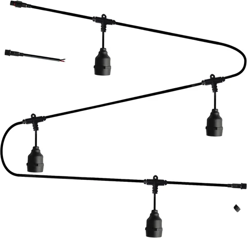 Vista 5 de Cadena de luces LED para exteriores, tira de luz de patio, cable de luz colgante con 4 enchufes colgantes, impermeable, reutilizable, kit de luces