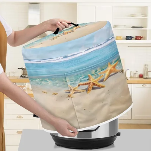 Vista 4 de Suobstales Cubierta para aparato con estampado de estrellas de mar de playa, cubierta antipolvo, funda portátil para olla a presión con bolsillo