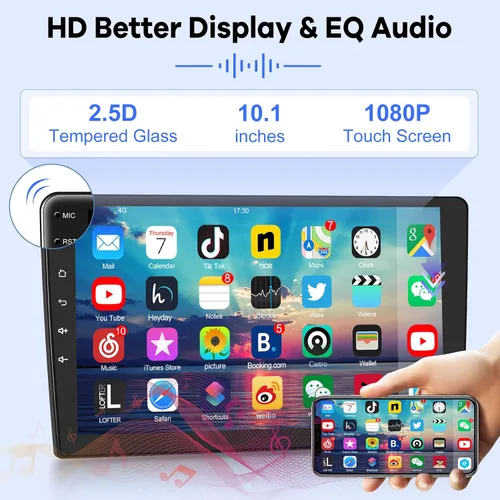 Vista 4 de [2G+32G] 10.1 pulgadas Android 11 Estéreo de coche doble DIN con Wireless/Wired CarPlay y Android Auto, pantalla táctil Android Radio con Mirror