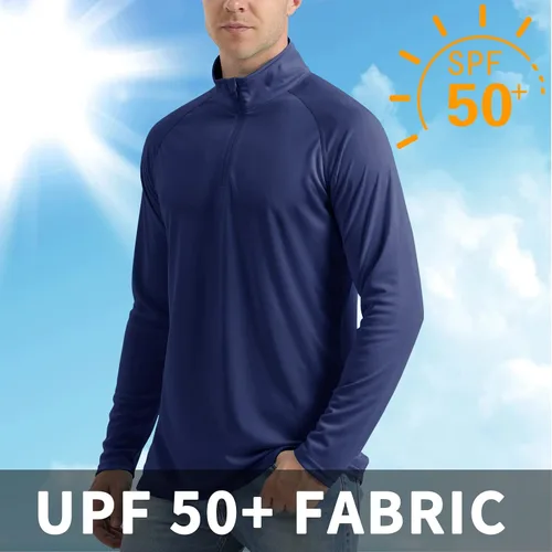 Vista 4 de CRYSULLY Camisas de pesca para hombre UPF 50+ de manga larga, protección solar, senderismo, 14 con cremallera