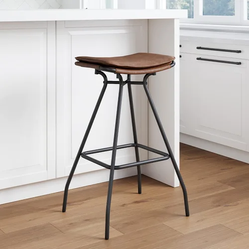 Vista 18 de Nathan James Kirsten - Taburete escandinavo de madera sin espalda, taburete de bar Boucle con patas cónicas de madera maciza, color marrón claro