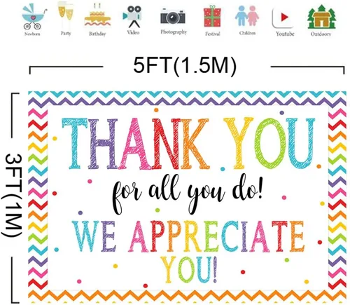 Vista 2 de Telón de fondo de 5 x 3 pies con texto en inglés "Thank You for All You Do Felicitaciones Graduados" Be Thankful to The Teacher Doctor Staff We