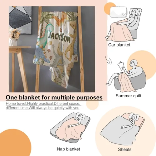 Vista 85 de Manta de regalo personalizada de dinosaurio con nombre para niñas, niños, recién nacidos, dinosaurio, manta personalizada para envolver al bebé