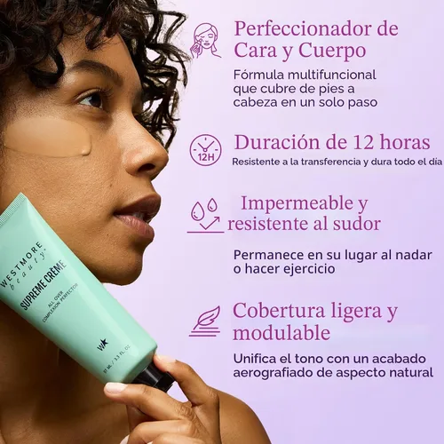 Vista 2 de Westmore Beauty Supreme Creme All-Over Complexion Perfector – Base CC Cream Foundation de larga duración - Impermeable y resistente a