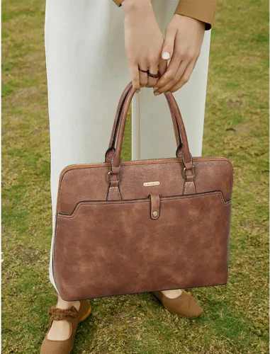 Vista 2 de CLUCI Maletín de cuero para mujer 15.6 pulgadas portátil de negocios vintage delgado bolso de hombro de las señoras