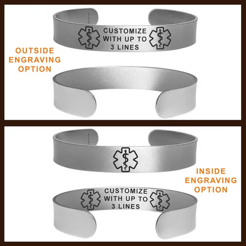 Vista 8 de Pulsera de identificación de alerta médica, acero inoxidable 316L, personaliza y personaliza, selecciona un tamaño de muñeca, de 6 a 9 pulgadas
