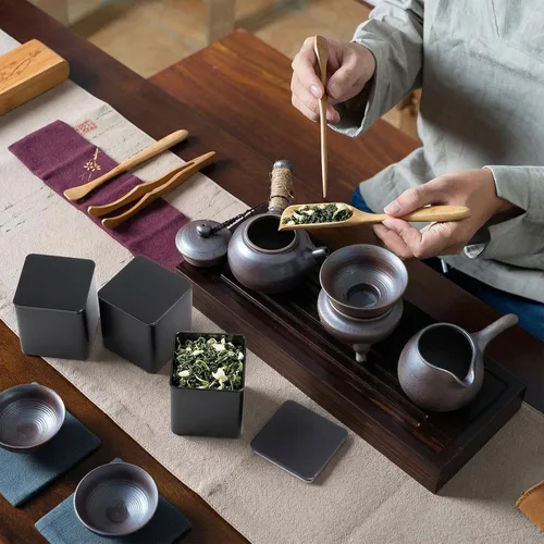 Vista 7 de Suclain 50 latas de té de metal con tapa hermética para té suelto, negro, 8