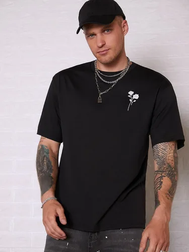 Vista 2 de SHENHE Camiseta de manga corta con cuello redondo y estampado floral para hombre