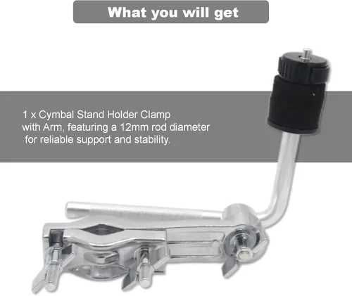 Vista 4 de CashBeat Abrazadera de soporte para platillo con brazo de pluma, montaje de extensión de juego de batería para instrumentos de percusión, accesorio