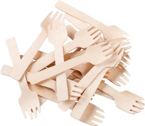 Vista 8 de Gmark Mini tenedores de madera extra gruesos de 0.059 in (4 pulgadas) – 100 utensilios de madera de abedul resistentes 2 en 1 – Combo resistente
