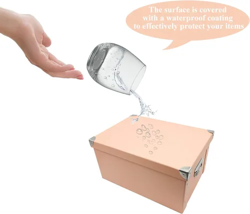 Vista 4 de GUOZI Caja de almacenamiento plegable, caja de memoria decorativa con tapa y esquinas reforzadas de metal, contenedor de archivos de cartón