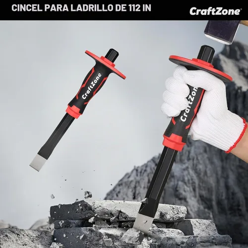 Vista 4 de Cincel de mampostería, resistente de extremo plano, mortero de hormigón, piedra de mortero, cincel de ladrillo con protector de mano para romper
