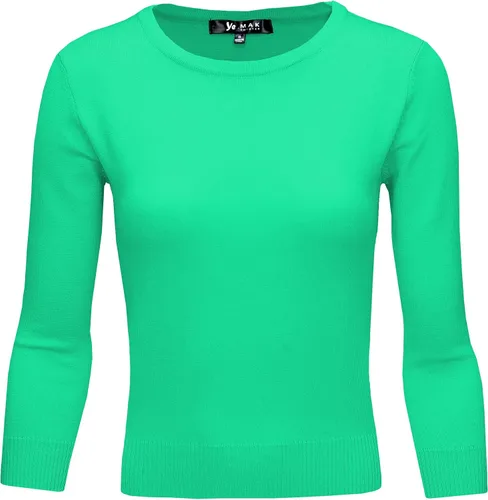 Vista 9 de YEMAK suéter de punto casual básico ligero con cuello redondo y manga 3/4 para mujer A.mk3636 - Negro