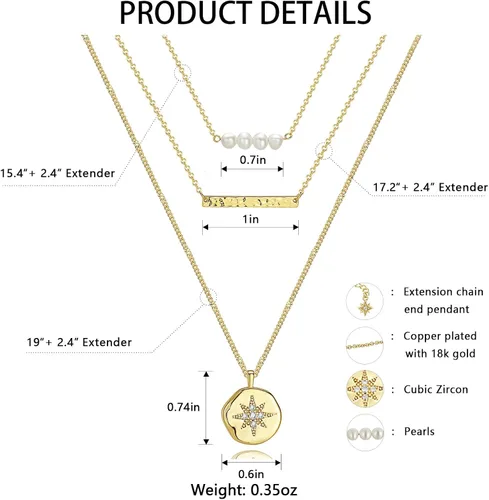 Vista 5 de KISMIURRA Collar de oro en capas para mujer, chapado en oro de 18 quilates, delicado collar apilado, regalo de joyería para mujeres y niñas, Cobre