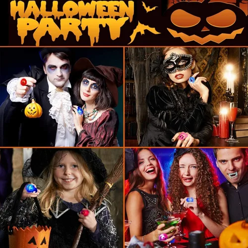 Vista 6 de Anillo de luz LED de Halloween para niños y adultos, anillo de dedo flash para cumpleaños, Halloween, fiesta, juguete suave parpadeante, goma