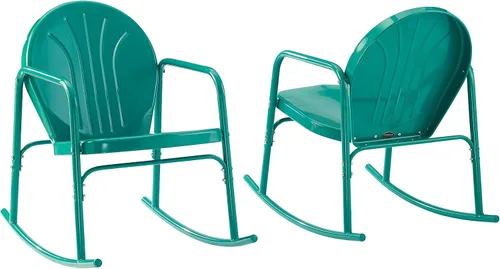 Vista 14 de Crosley Furniture Griffith - Juego de 2 mecedoras de metal retro para exteriores, para porche, terraza, balcón, patio trasero, rojo brillante