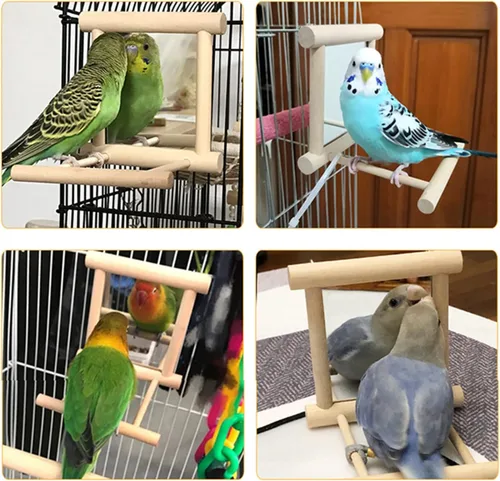 Vista 5 de JIYAN Espejo de pájaro columpio para pájaros, jaula de loro, juego colgante con espejo para guacamayo, cacatúa, cacatúa, conure, tortolitos, canarios
