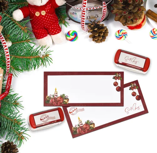 Vista 3 de Gift Boutique Juego de 2 sellos de goma autoentintados de Navidad con sello de firma de Santa Claus y sello de correo de reno del Polo Norte