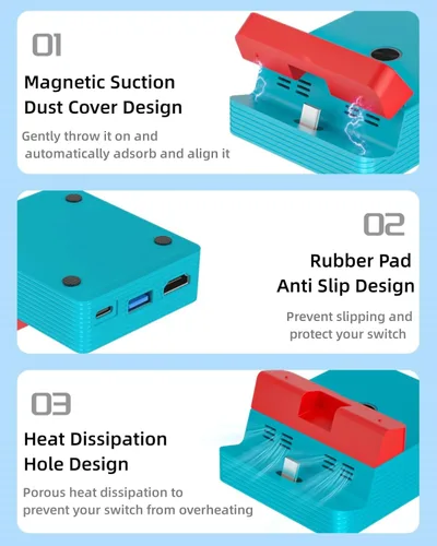 Vista 5 de Nintendo Switch Docking Station, 4K HDMI One-touch Conversion Portable TV Adapter Charging Dock Set