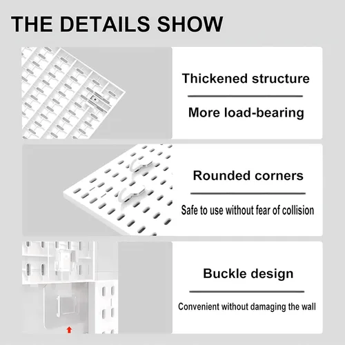 Vista 5 de Kit de Combinación de Tablero Perforado, Organizador de Pared Modular Blanco de Tablero Perforado con 4 Tableros Perforados y Accesorios Colgantes