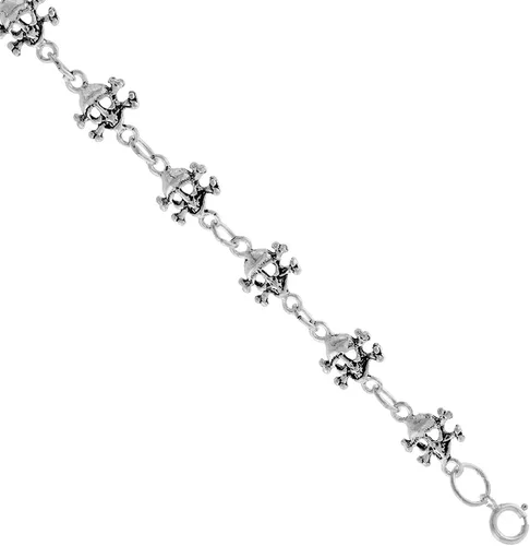 Vista 2 de Pulsera delicada de plata de ley con calavera para mujeres y niñas, 38 de ancho, 7.5 pulgadas de largo, Plata de ley
