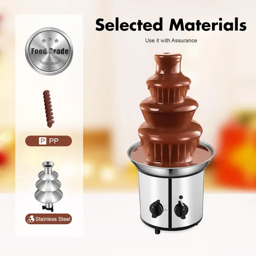Vista 6 de Máquina de fuente de chocolate, fuente eléctrica de fondue de chocolate de 4 niveles, máquina de fuente de queso de capacidad de 1.8L/60.86 onzas