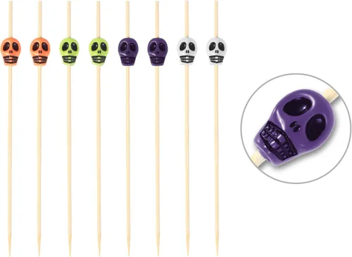 Vista 5 de Boao 200 palillos de calavera, palillos de dientes de calavera, palillos de frutas, palillos de dientes, sándwich, aperitivo, brochetas de bambú