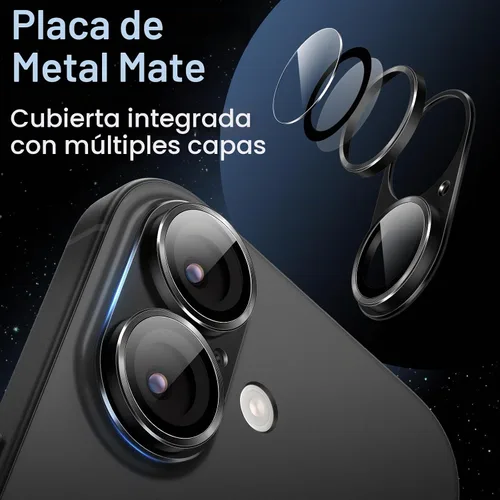 Vista 3 de JETech Protector de lente de cámara para iPhone 17, negro, paquete de 1 Vidrio templado 9H de cobertura completa, acabado de metal mate