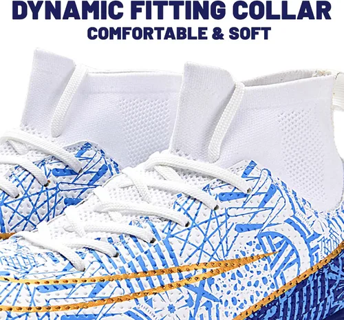 Vista 3 de HESBITEUL Botines de fútbol para hombre y mujer, jóvenes, botas de fútbol FG para exteriores, transpirables, zapatos de entrenamiento