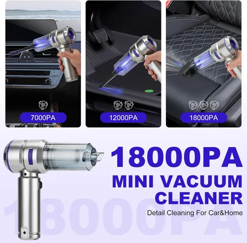 Vista 2 de Aspiradora portátil inalámbrica para automóvil, 18000 PA de alta potencia con motor sin escobillas, plumero de aire 4 en 1, soplador, bomba y mini