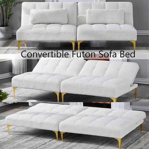 Vista 4 de Sofá cama convertible, sofá cama moderno con respaldo ajustable, patas de metal, sofá biplaza tapizado plegable, sofá seccional, asiento de espuma