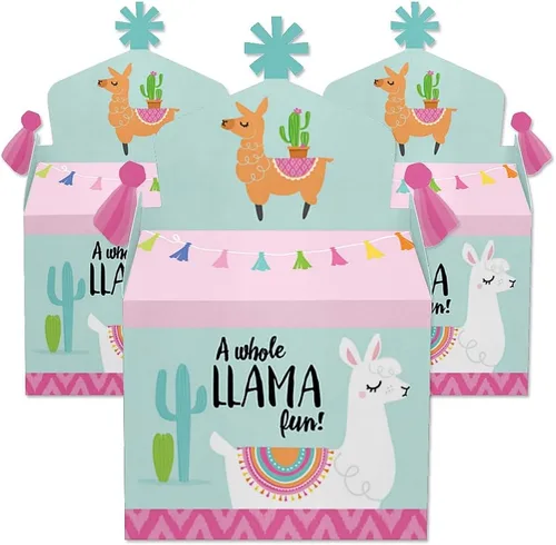Vista 2 de Big Dot of Happiness Whole Llama Fun – Caja de regalo para fiestas – Fiesta de llamas, baby shower o fiesta de cumpleaños, cajas de golosinas