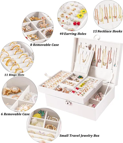 Vista 3 de Vickey Joyero organizador para mujeres y niñas, 2 en 1, cajas de joyería y organizadores, caja organizadora de joyas grande para anillos, pulseras